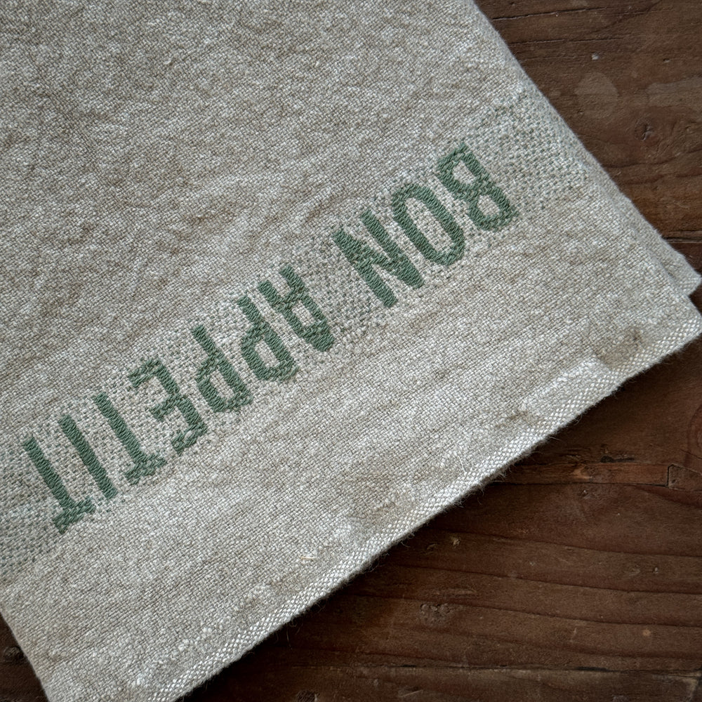 Linen Tea Towel - Bon Appetit Green.