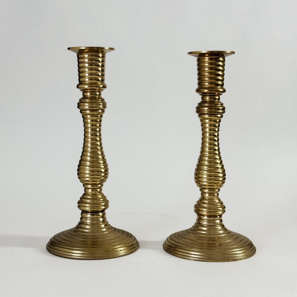 Vintage Ribbed Brass Taper Pair