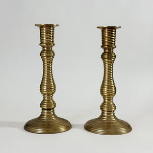 Vintage Ribbed Brass Taper Pair