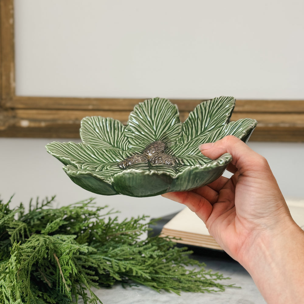 Pine bough ceramic plate.