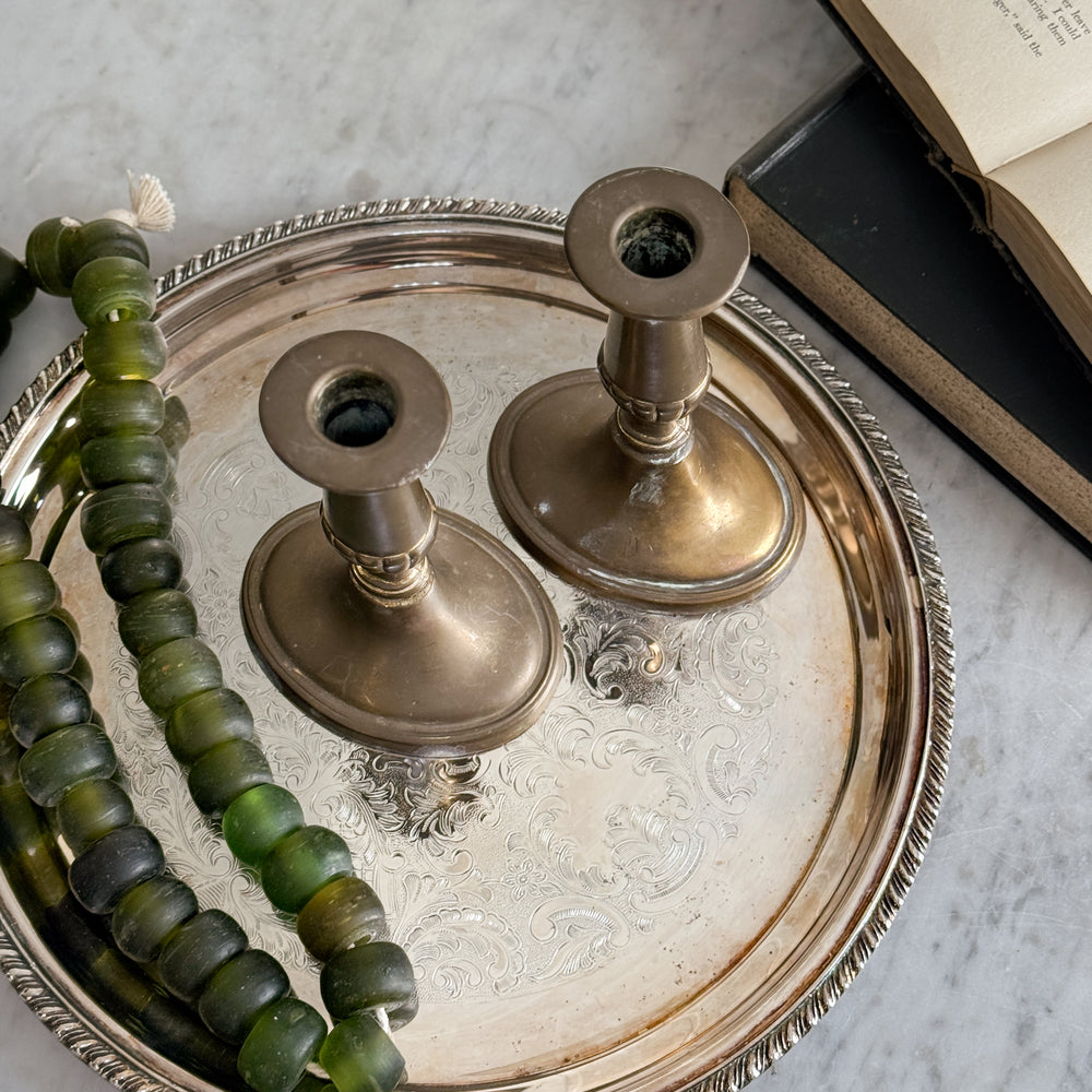Vintage brass pair taper candleholders.