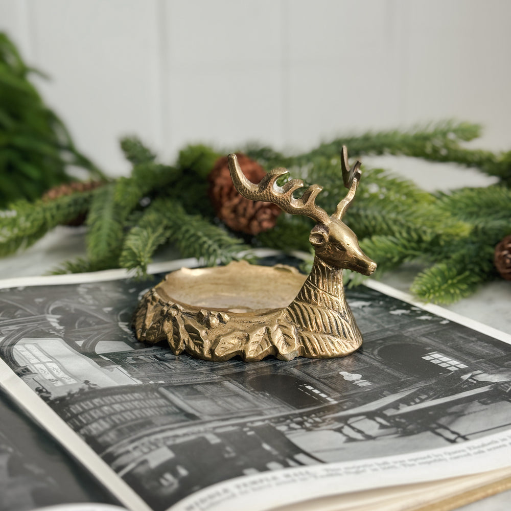 Vintage brass deer trinket dish