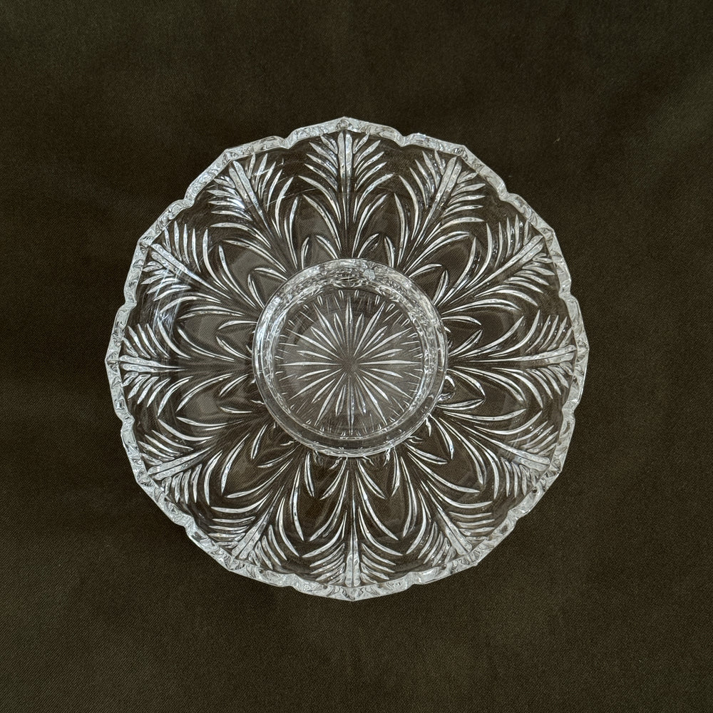 Vintage cut glass cocktail plate set with bowl insert.