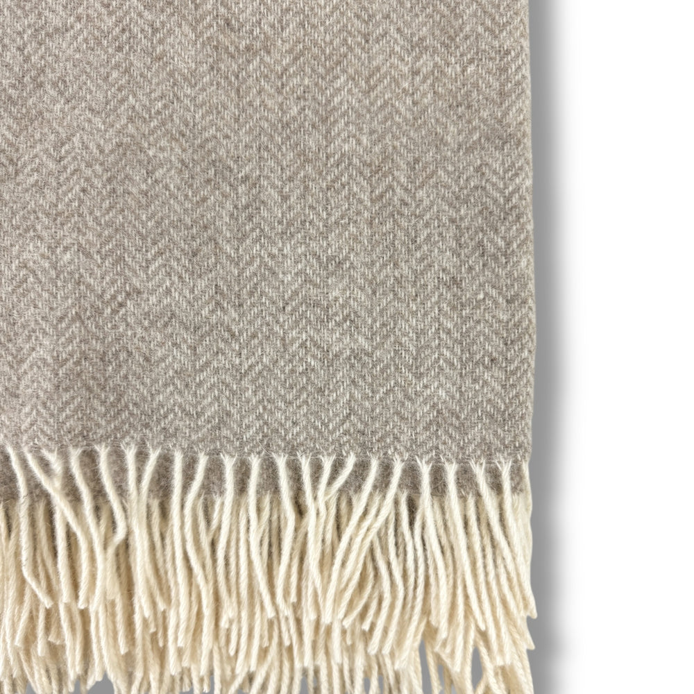 Taupe Herringbone European Wool Blanket.