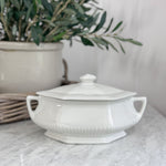Antique white ironstone simple lidded compote bowl