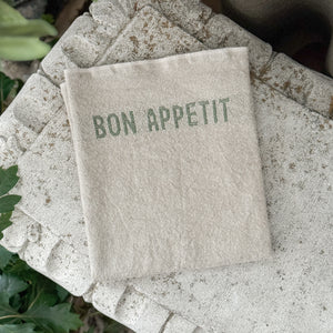 Linen Tea Towel - Bon Appetit Green.