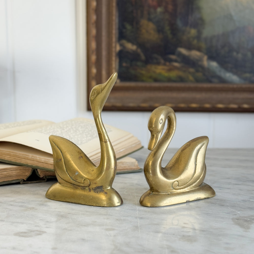 Vintage brass swan pair
