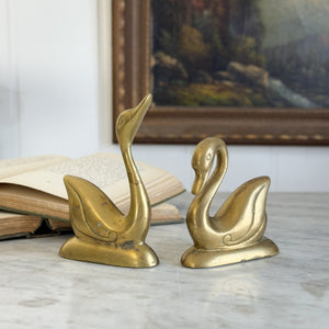 Vintage brass swan pair