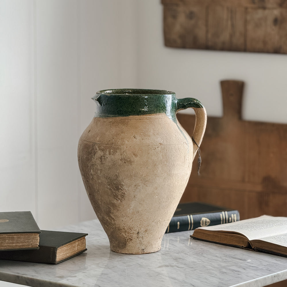 Vintage medium green olive jar.