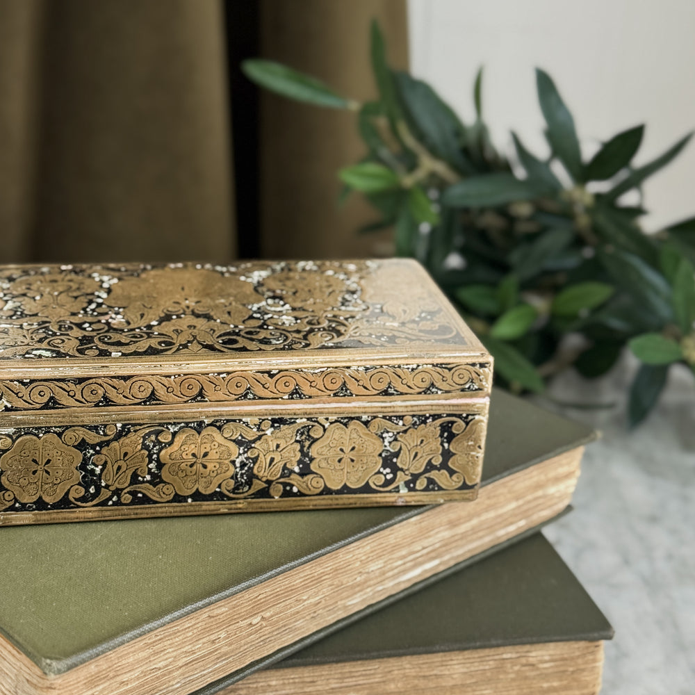 Vintage brass black engraved box.