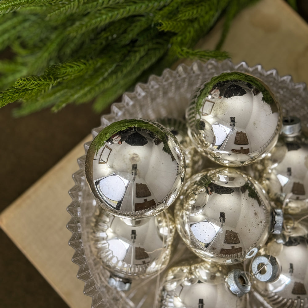 Vintage Silver Glass Ball Ornaments | Set of 10
