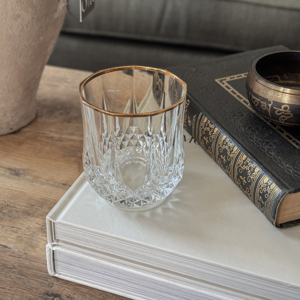 Vintage gold rim crystal glass votive holder.