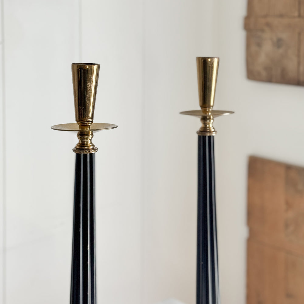 Vintage Italian Black Marble Taper Pair