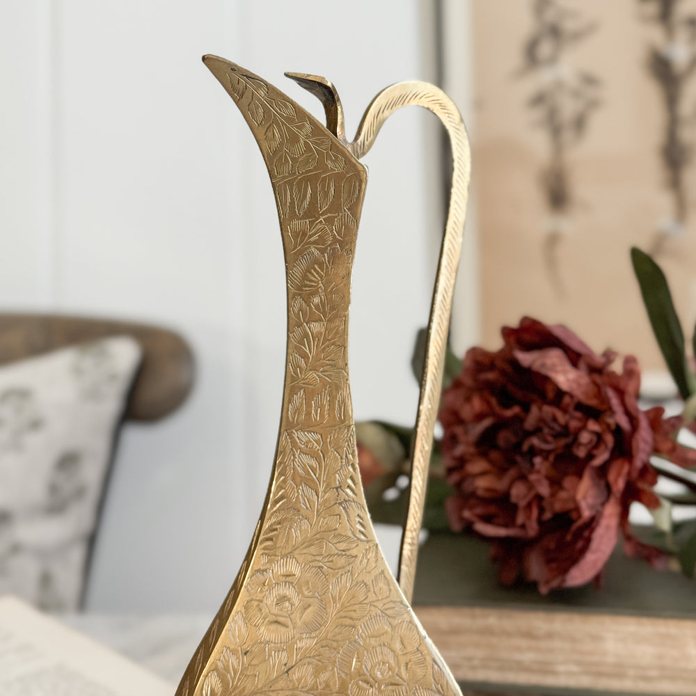 Vintage brass etched pitcher.