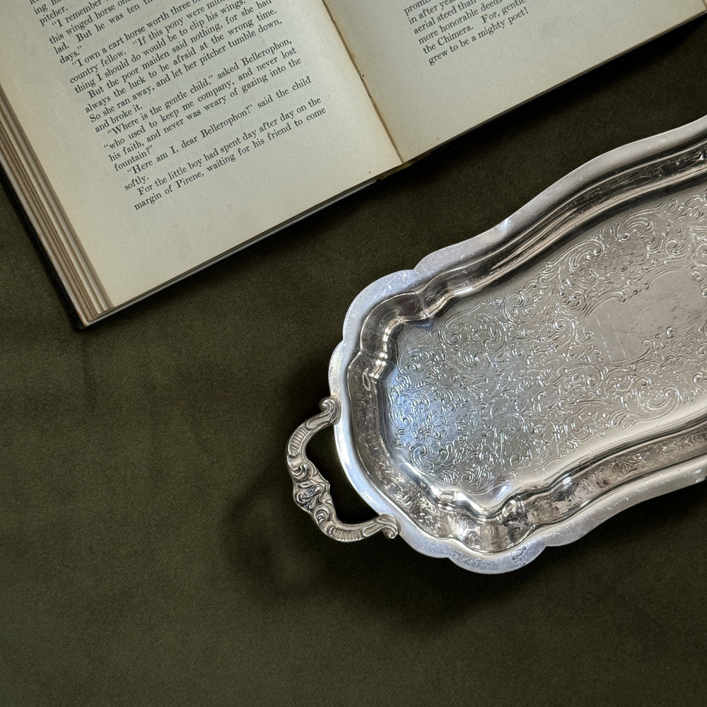 Vintage skinny sliverplate tray with feet