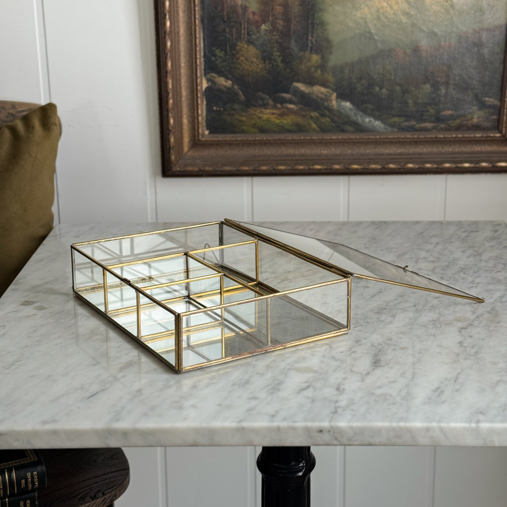 Vintage glass and brass hanging vanity case