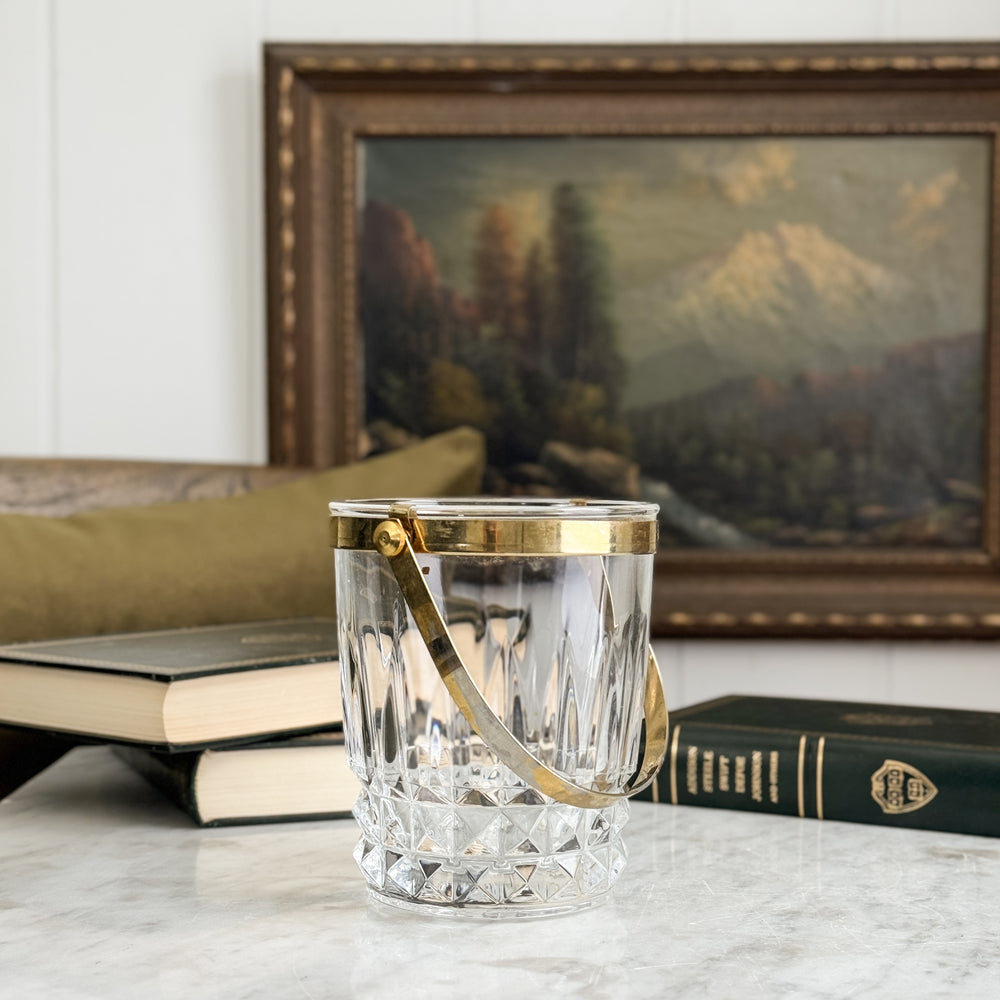 Vintage Crystal and gold metal ice bucket