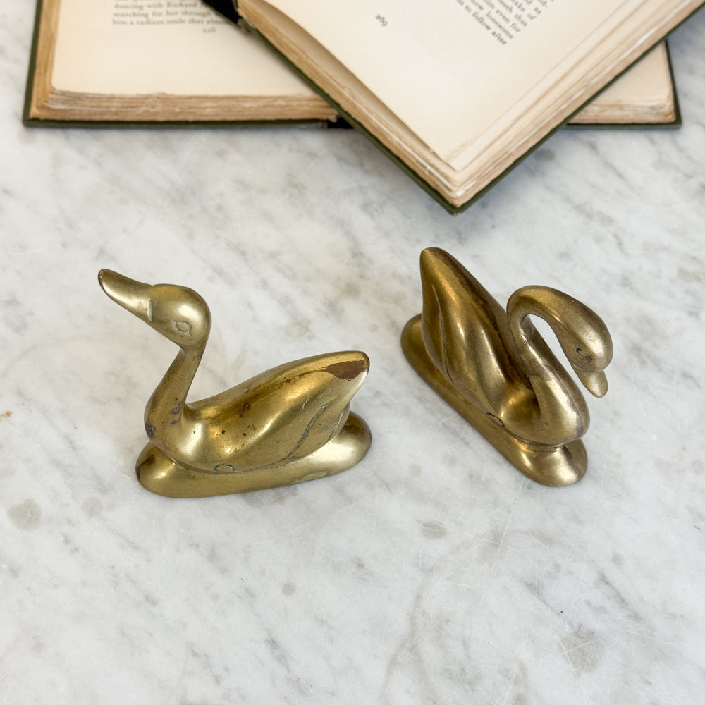 Vintage brass swan pair
