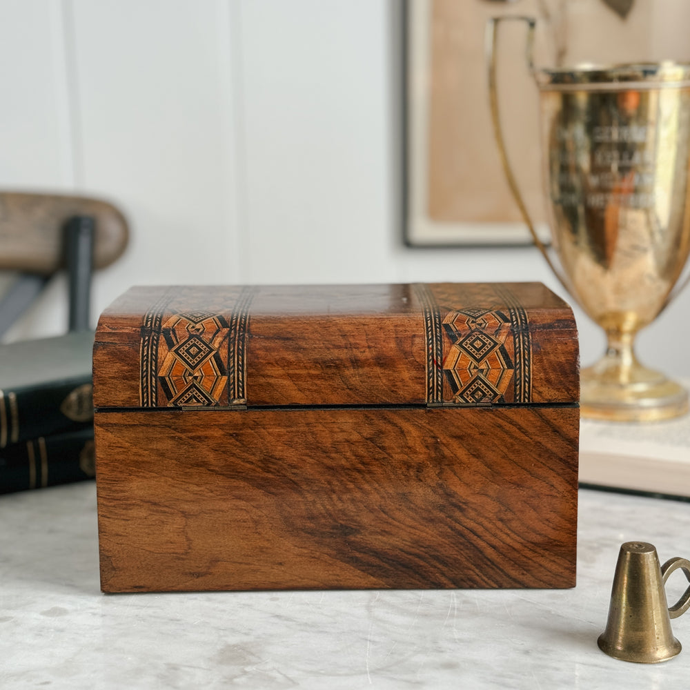 Vintage wood inlaid trunk jewellery box