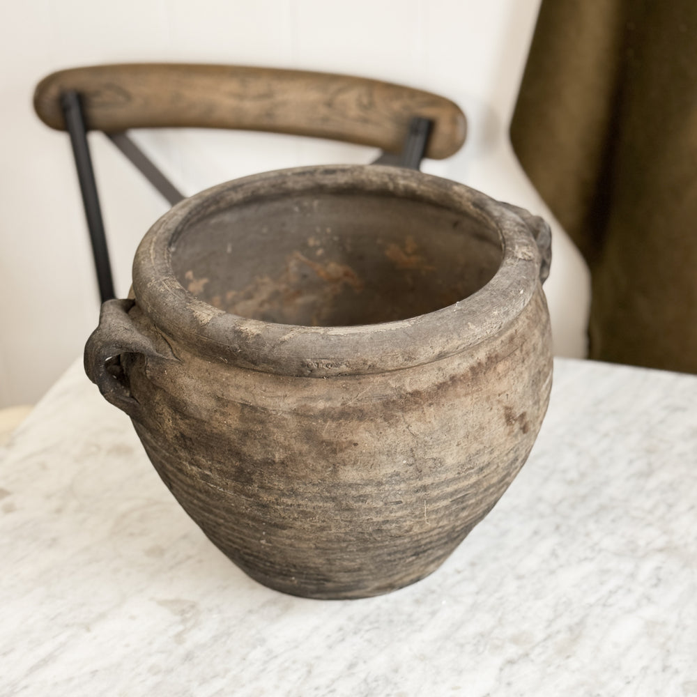 Vintage black/brown pottery vase w/ handles