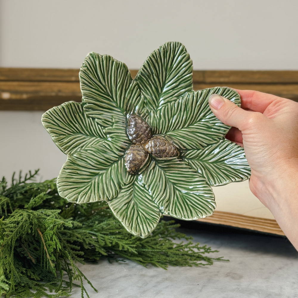 Pine bough ceramic plate.