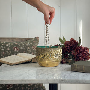 Vintage Brass Rose Hanging Planter.