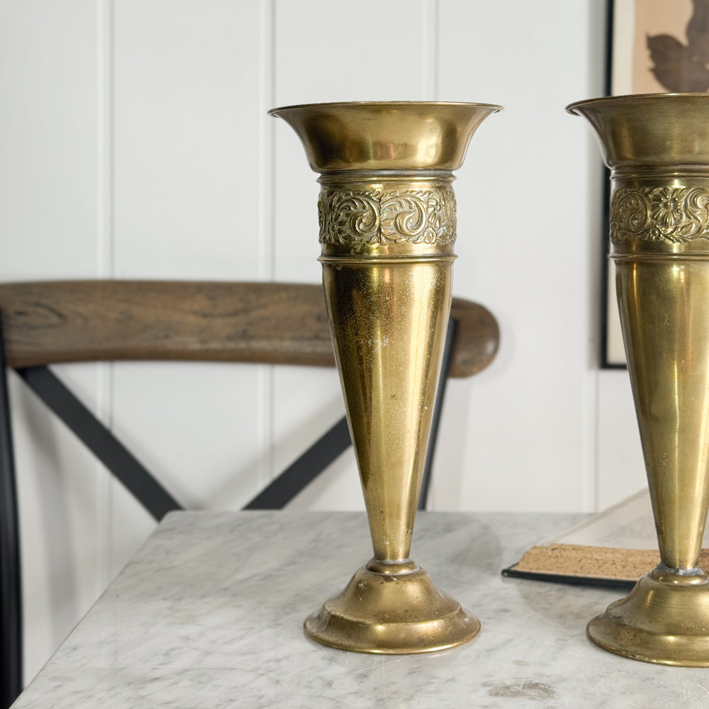 Vintage brass tapered vase.