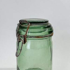 Vintage green glass canning jar - FRANCE