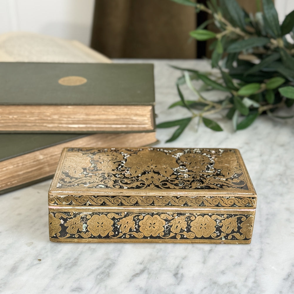 Vintage brass black engraved box.