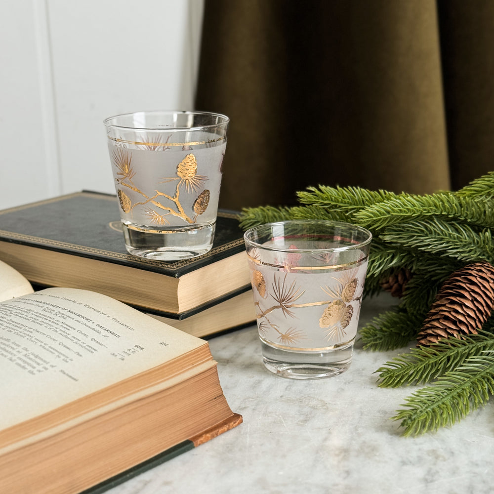 Vintage gold pinecone glass Set