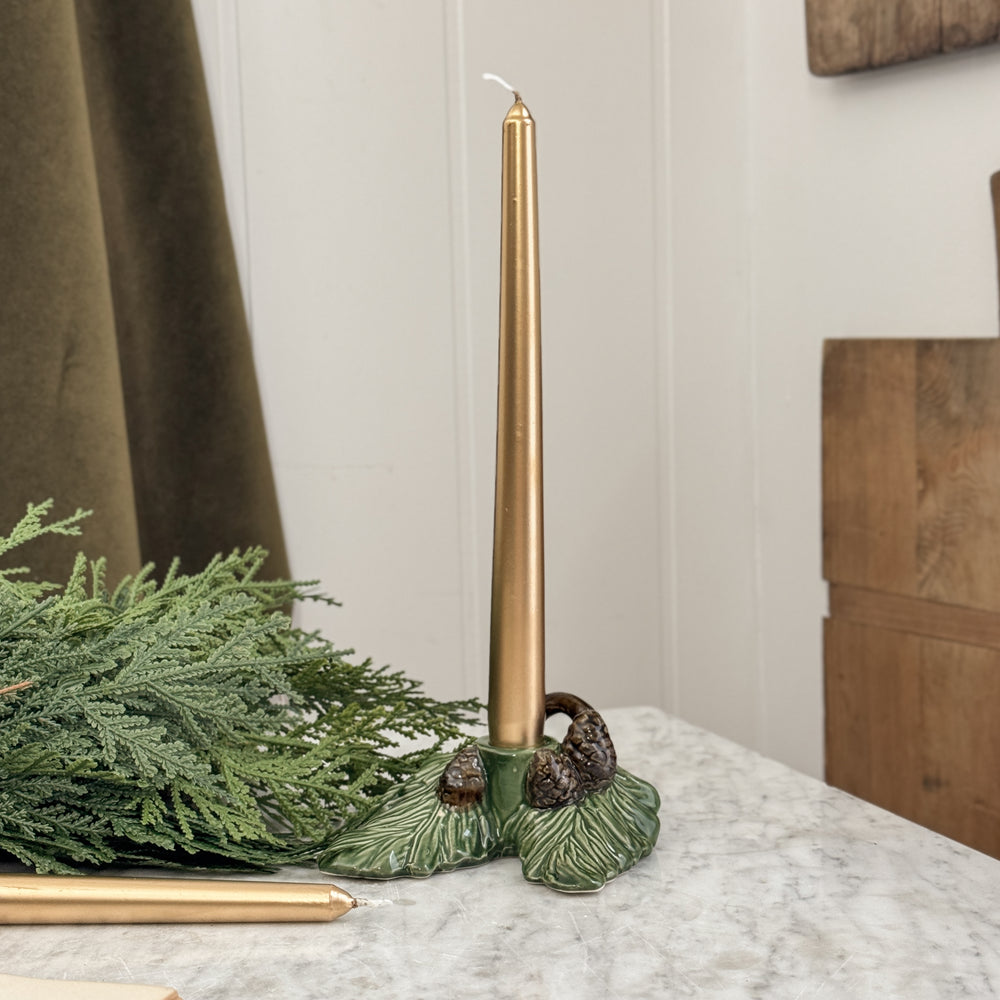 Pine bough taper candleholder.