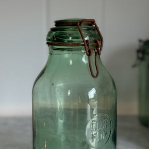 Vintage L green glass canning jar 1.5L- FRANCE