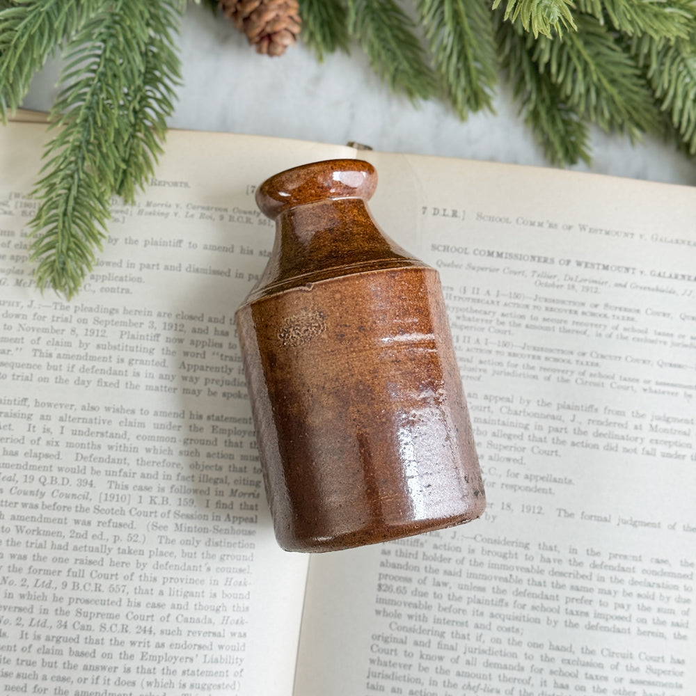Vintage Stoneware Brown Inkwell bottle