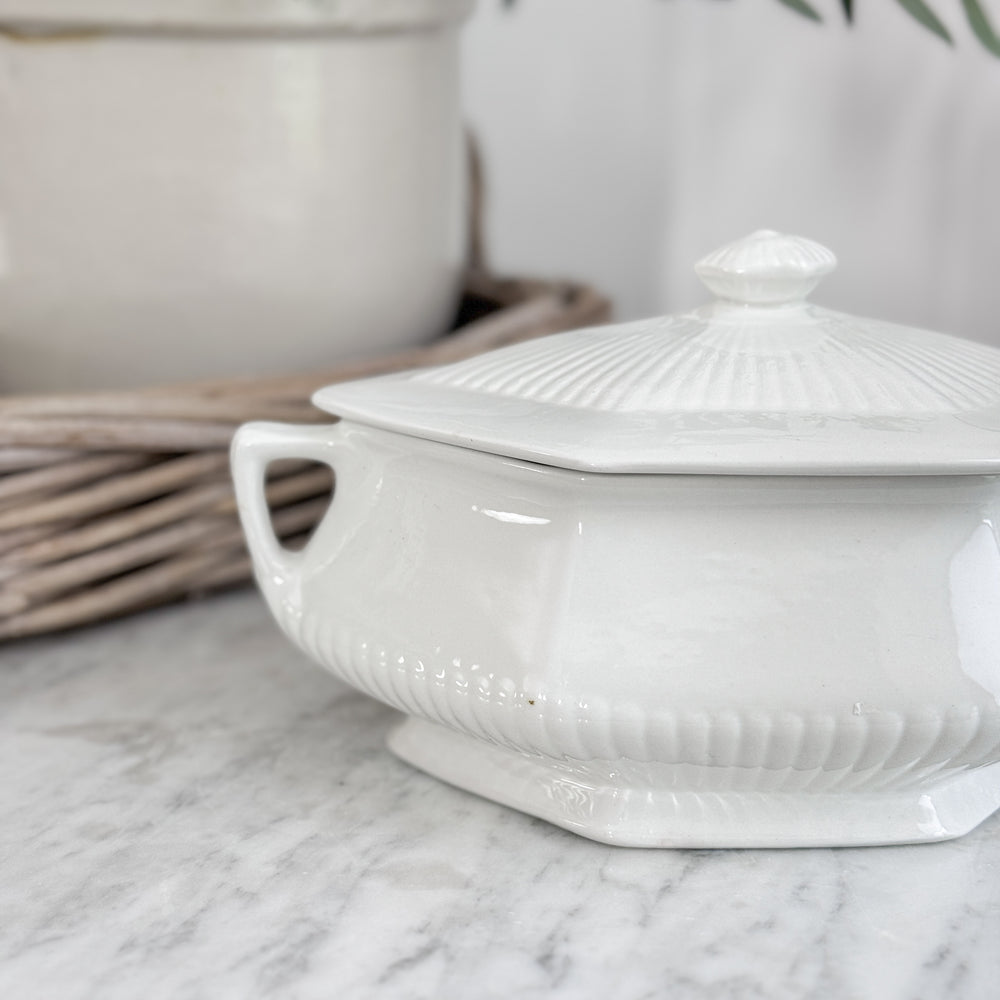 Antique white ironstone simple lidded compote bowl