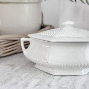Antique white ironstone simple lidded compote bowl