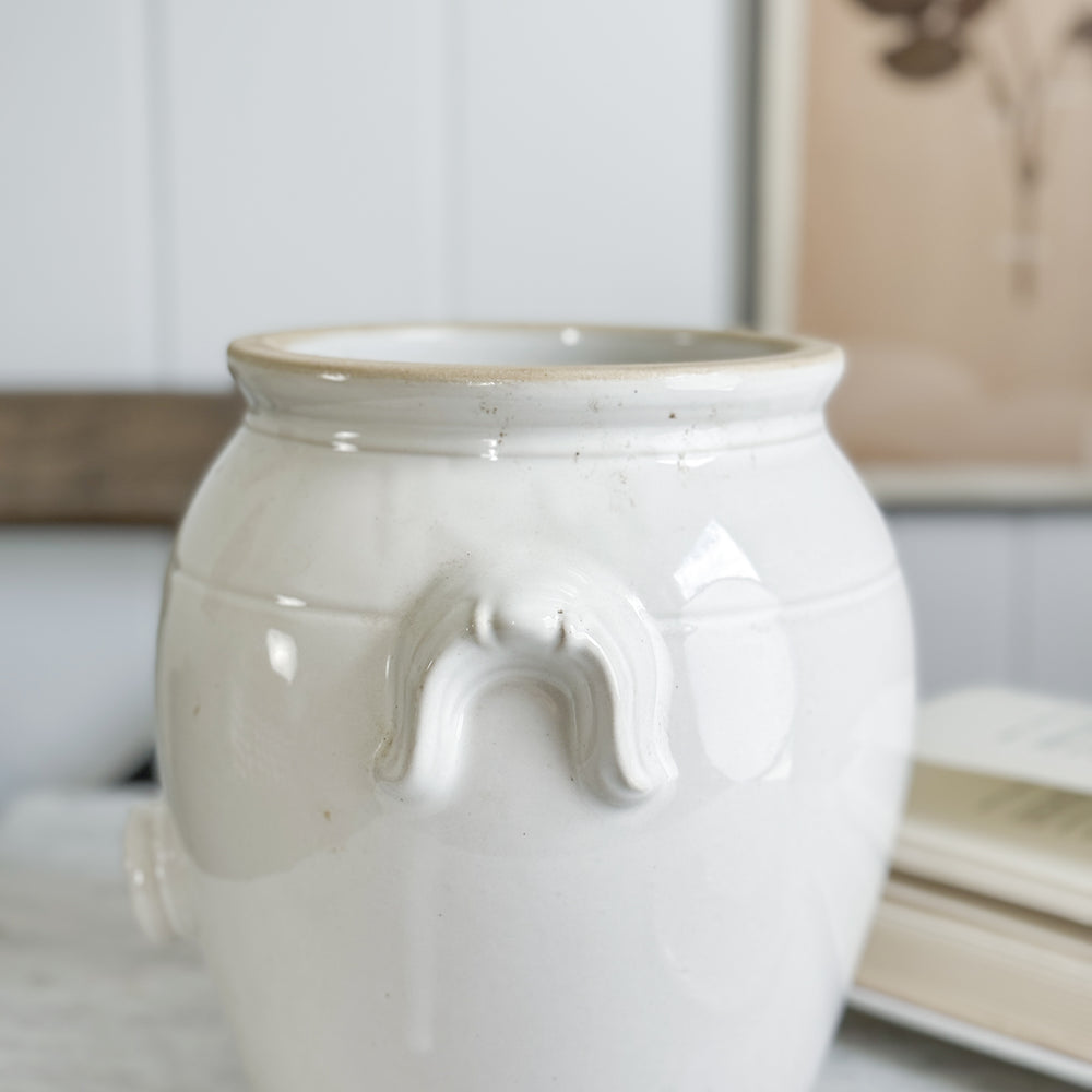 Antique white confit pot - FRANCE