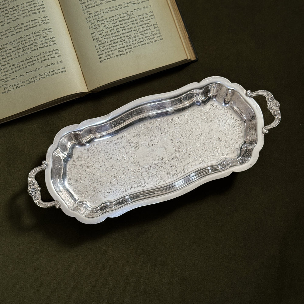 Vintage skinny sliverplate tray with feet