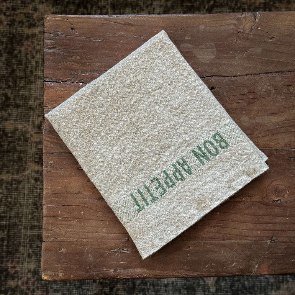 Linen Tea Towel - Bon Appetit Green.