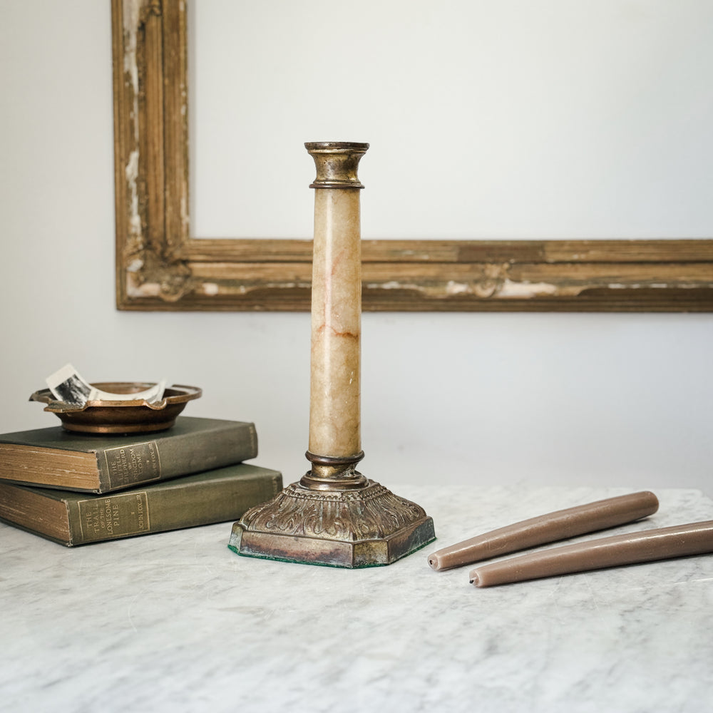 Vintage Marble Brass Taper Holder.