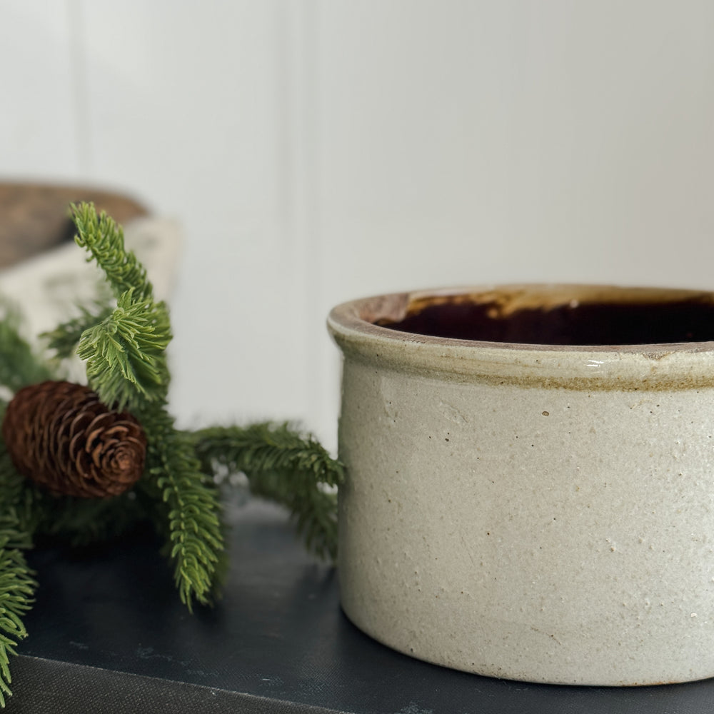 Vintage low stoneware crock.
