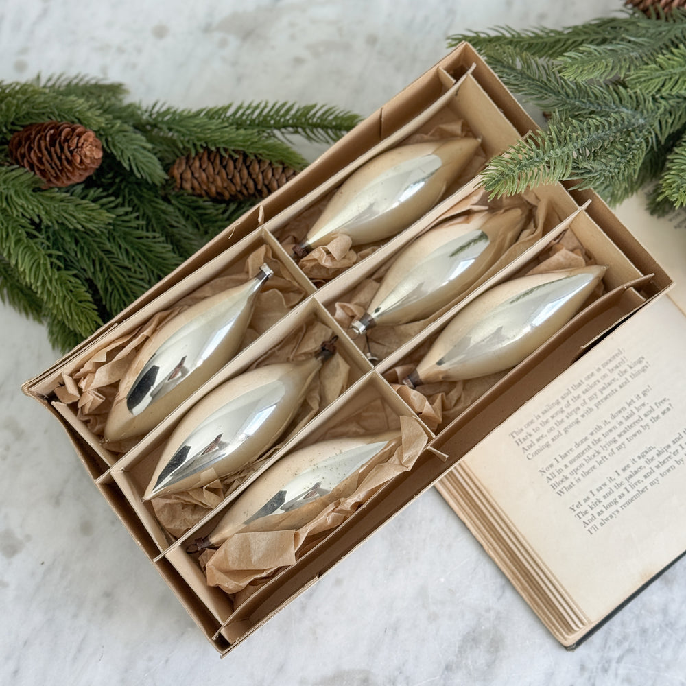 Vintage Silver Glass Ornaments | Set of 6