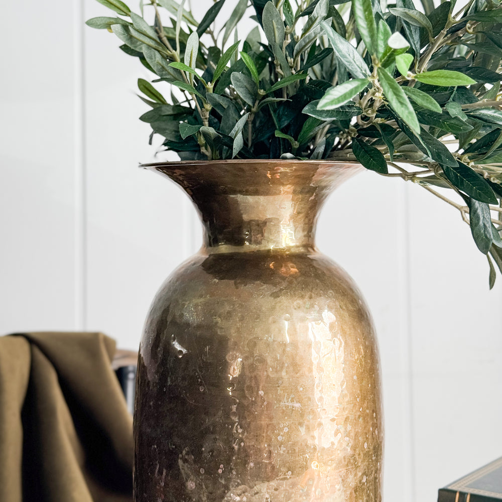 Vintage brass tall tapered vase.