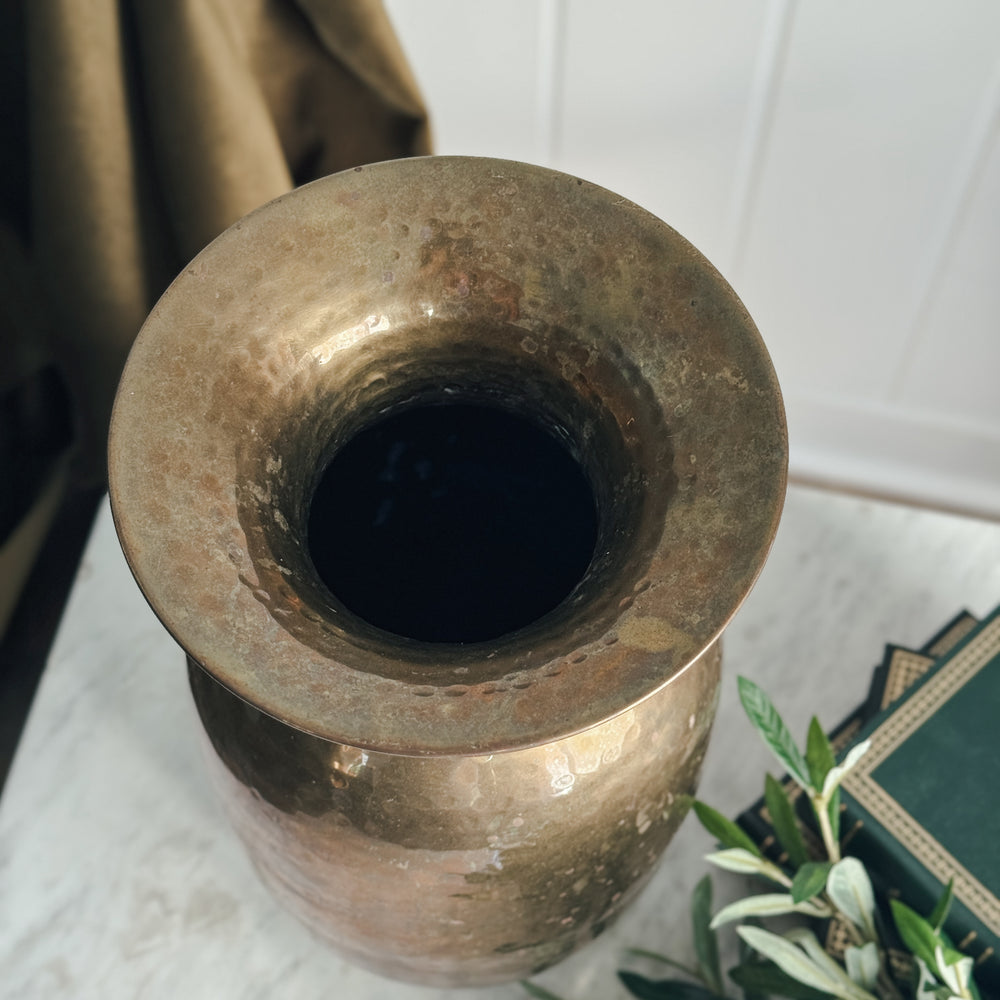 Vintage brass tall tapered vase.