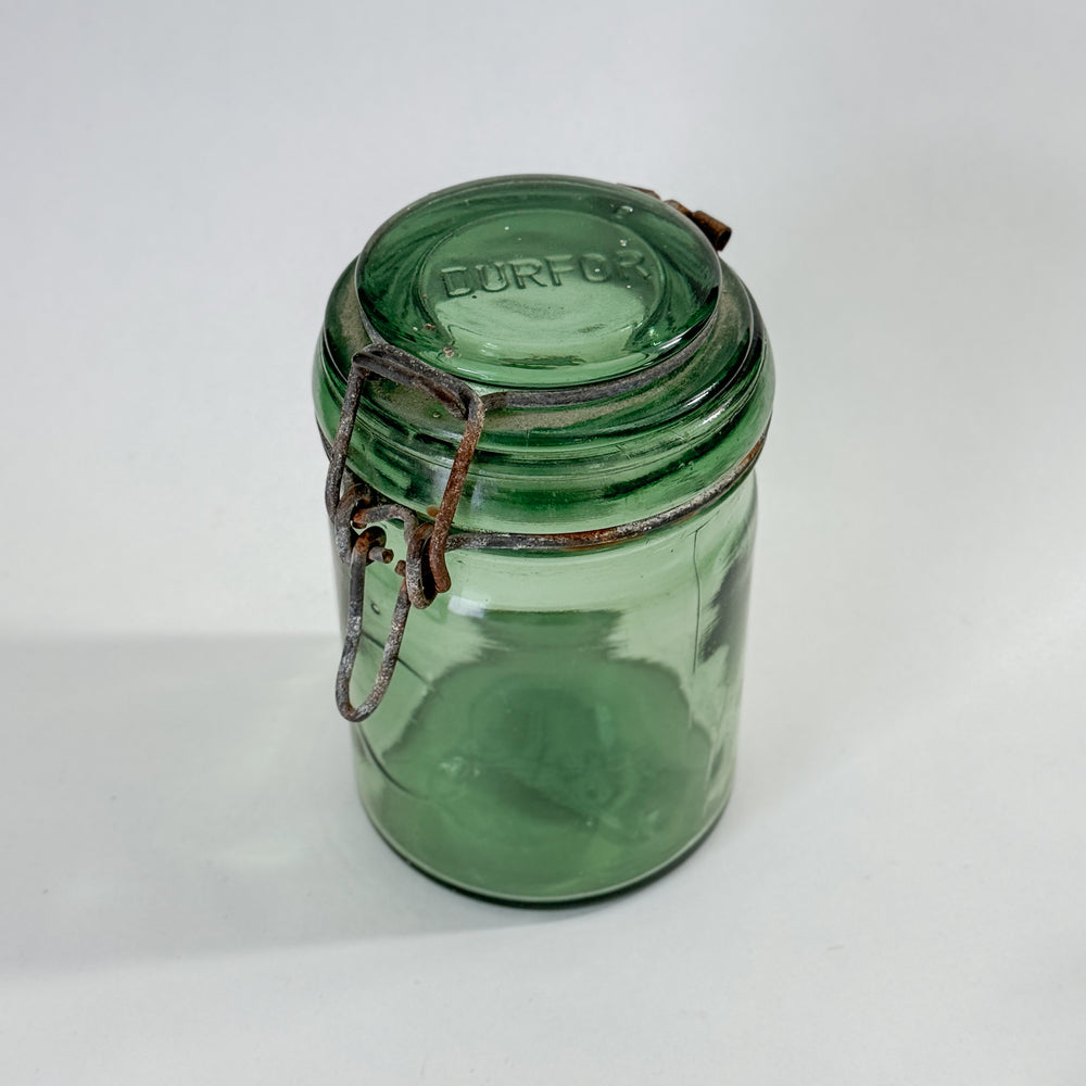 Vintage green glass canning jar - FRANCE
