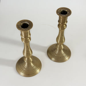 Vintage Ribbed Brass Taper Pair