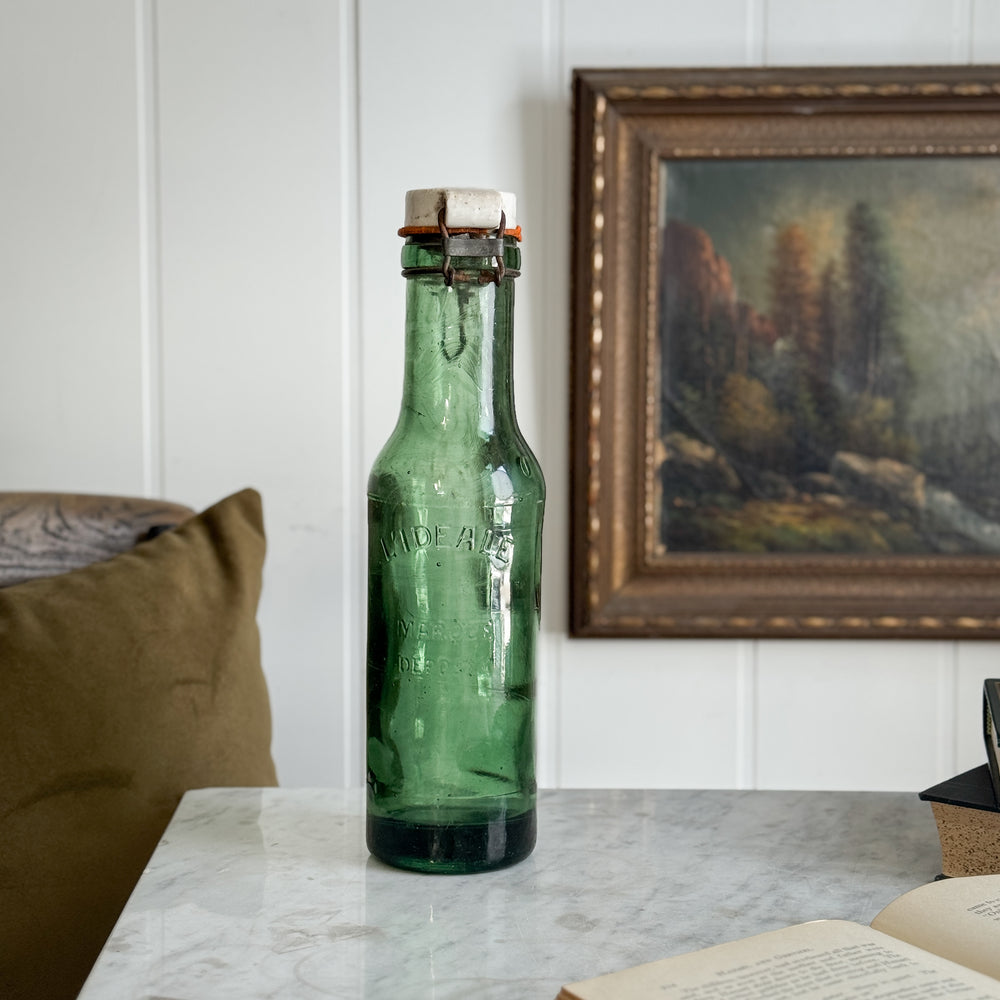 Vintage Lideale Green Glass Bottle- France.