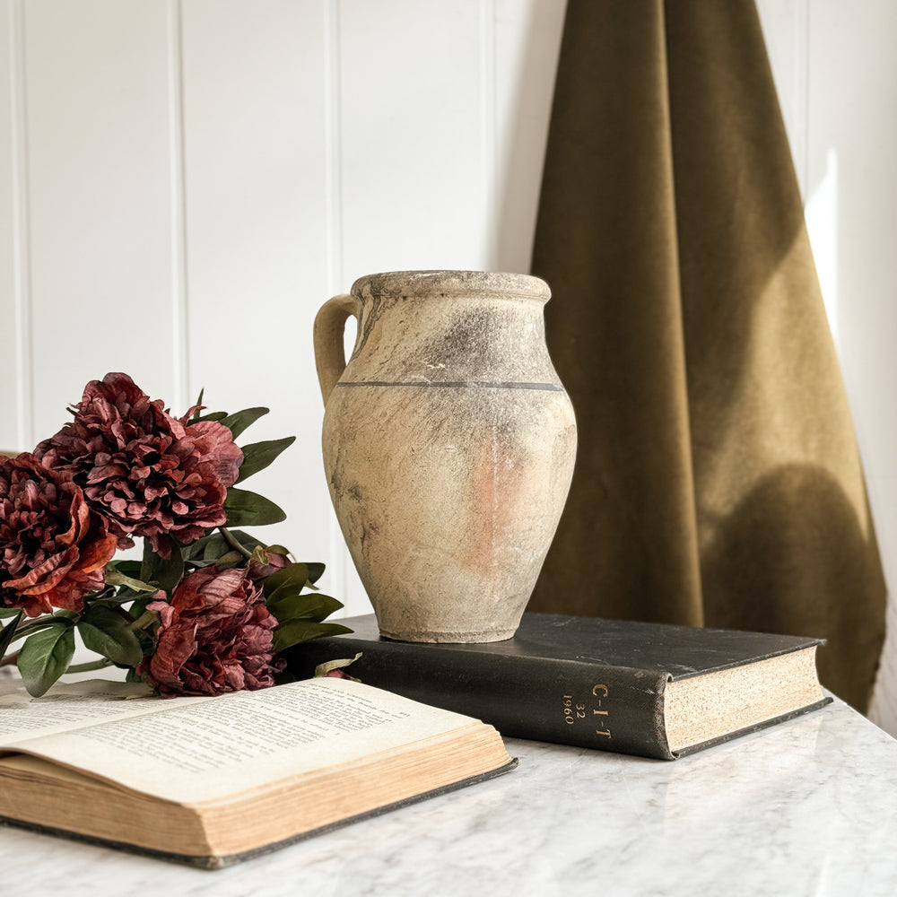 Vintage Turkish small pottery vase w/ handle.