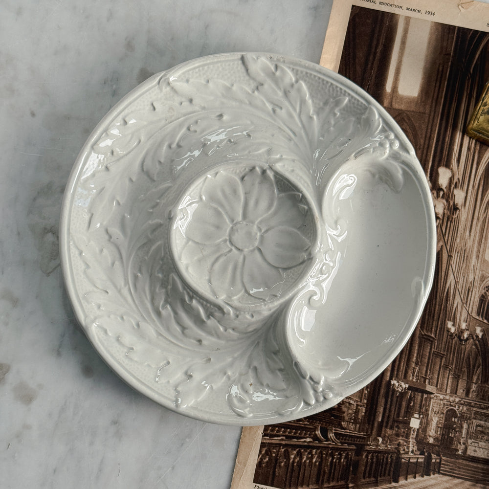 Antique white ironstone oyster plate - FRANCE.