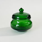 Vintage green glass dish with lid.