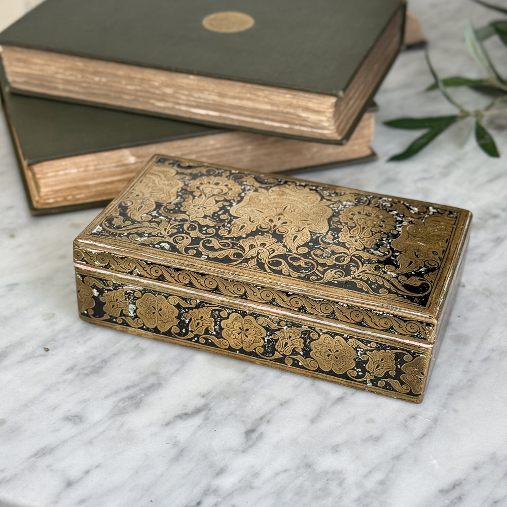 Vintage brass black engraved box.